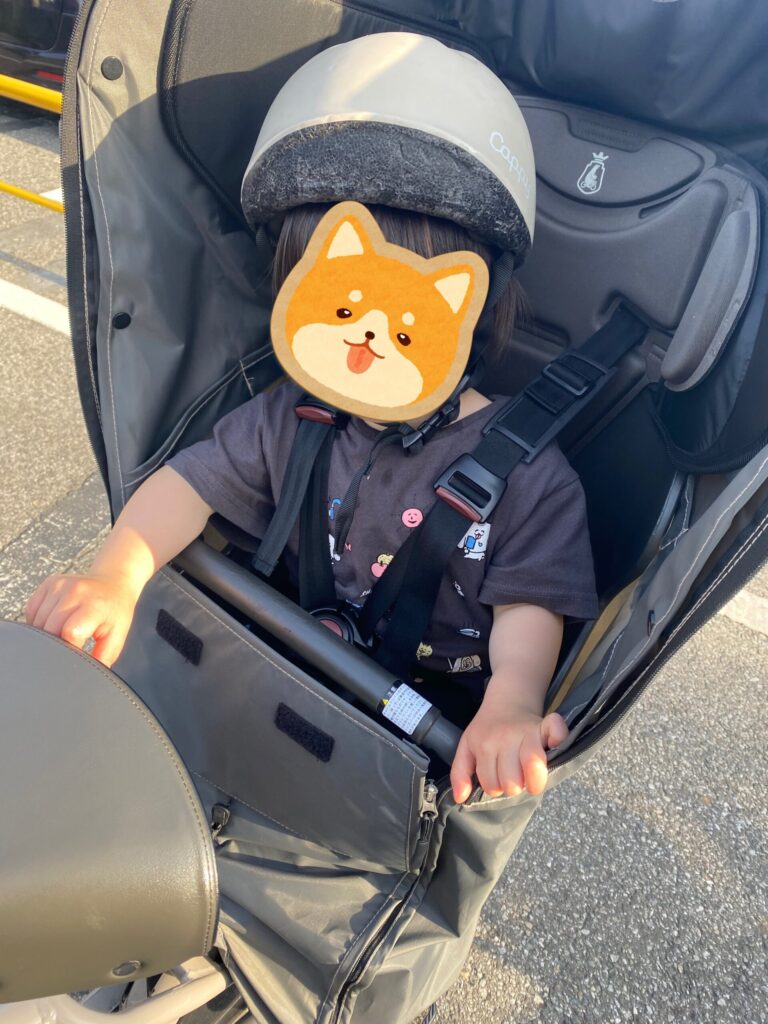 ビッケモブに乗っている長男の写真
